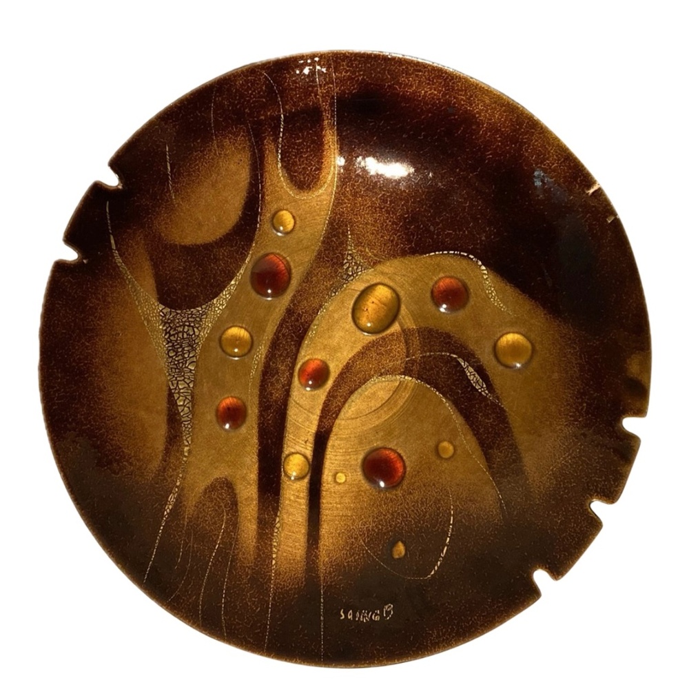 Mid-Century Sascha B Brown Enameled Brass Charger  Sascha Brastoff
